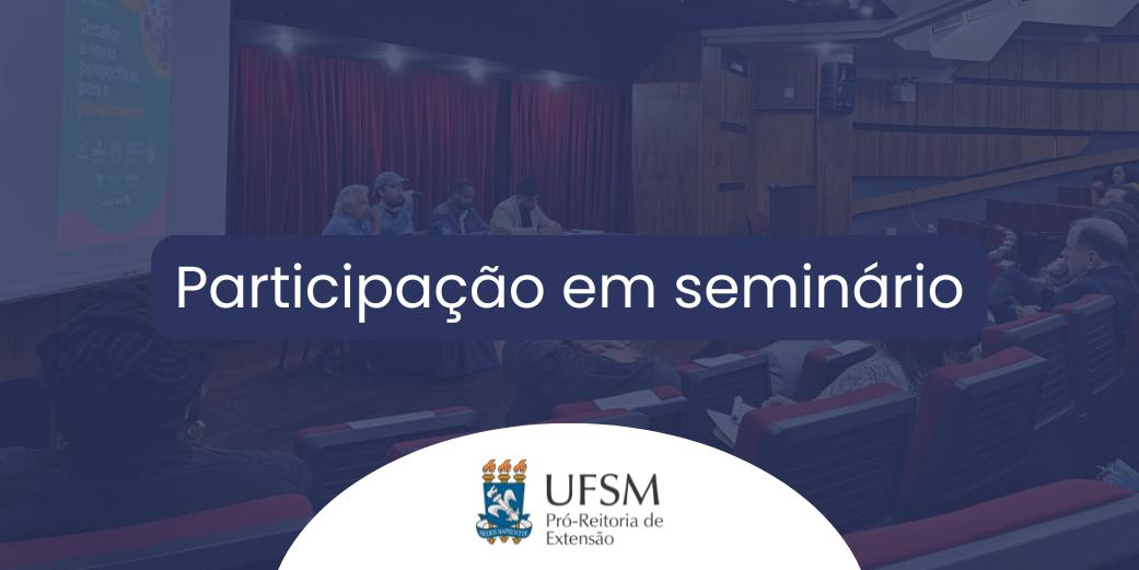 Arte colorida com fundo azul e frase "participação em seminário"