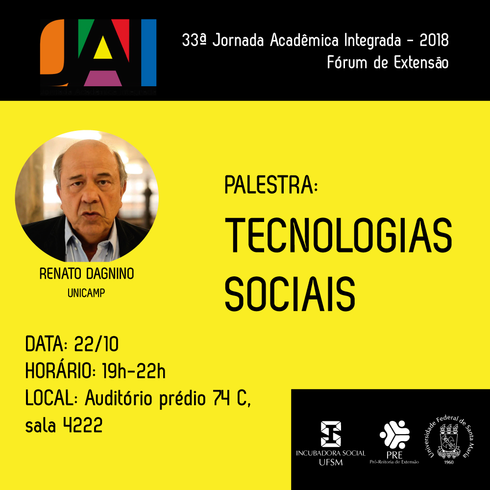 Arte do evento, com foto do palestrante e logotipo da JAI sobre fundo amarelo